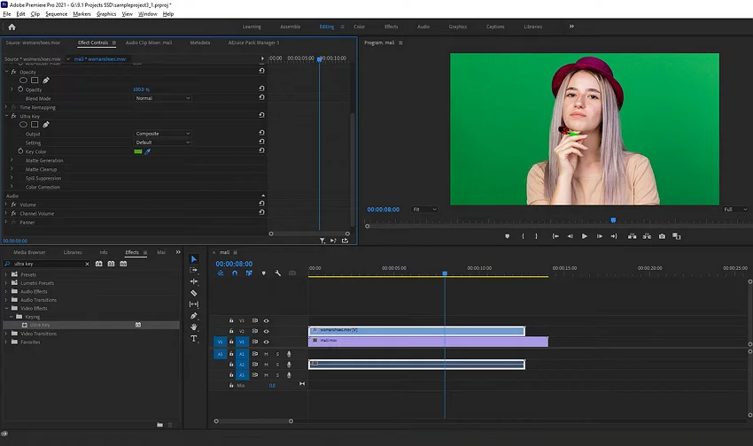 Editing green screen clips in Premiere Pro