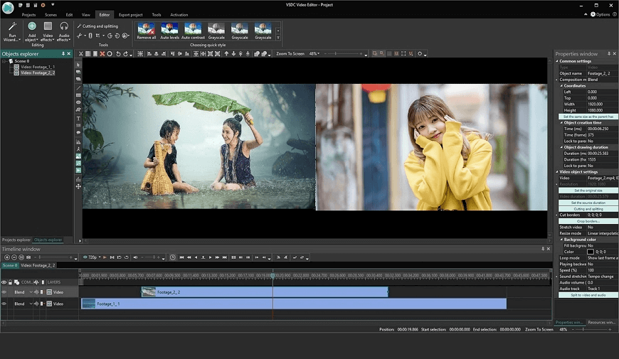 Employ VSDC Free Video Editor to enhance your footage on a Windows 11-based computer