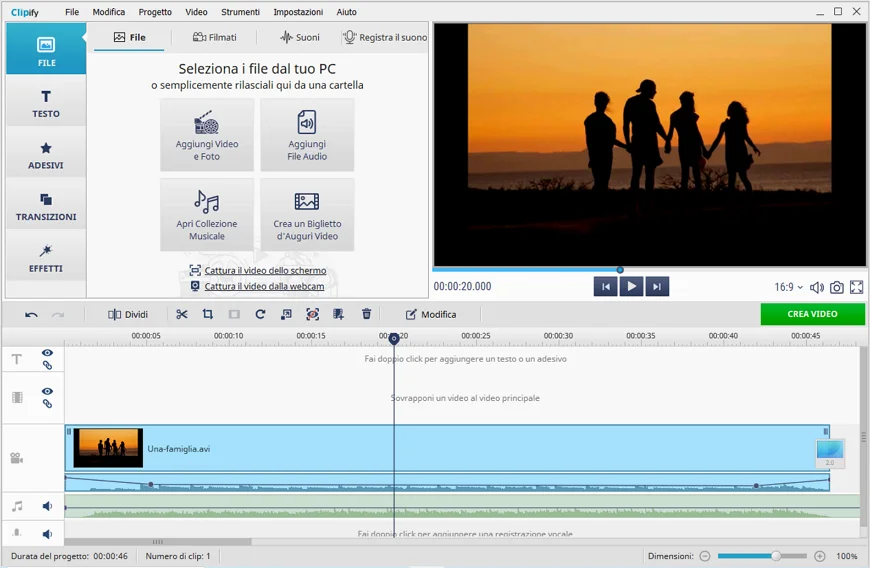 Apri il tuo video in Clipify