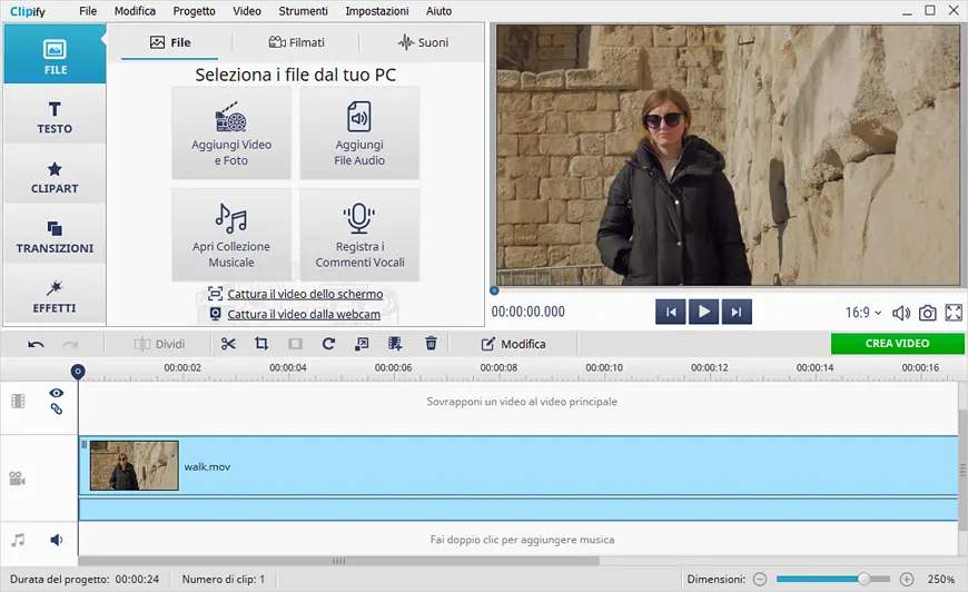 Apri il video mosso in Clipify