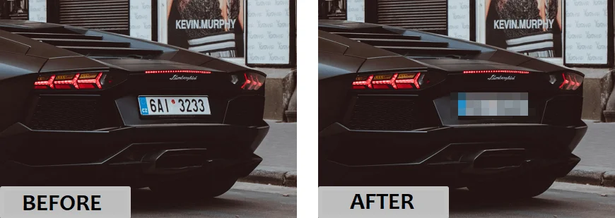 Blurring a car number plate: before and after