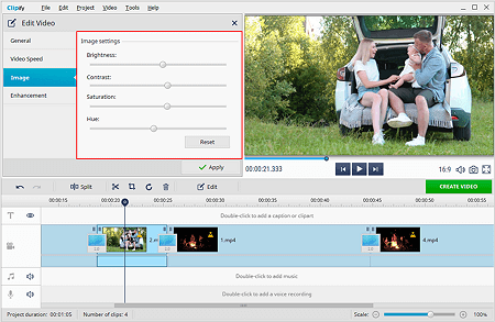 Use Clipify to color correct your videos with sliders