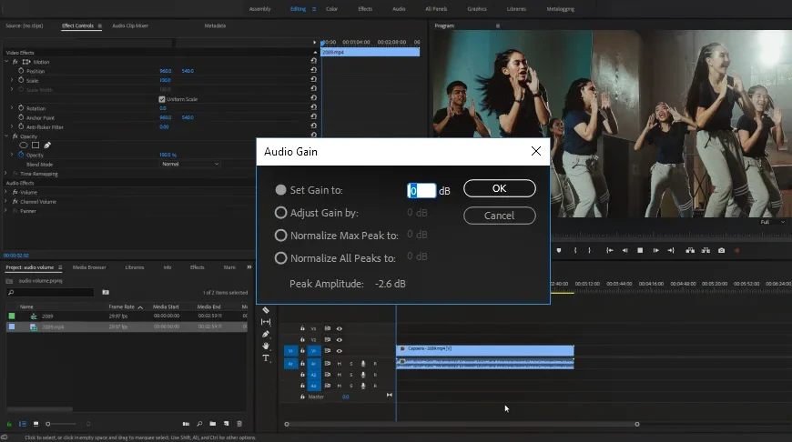 Making a clip louder in Adobe Premiere