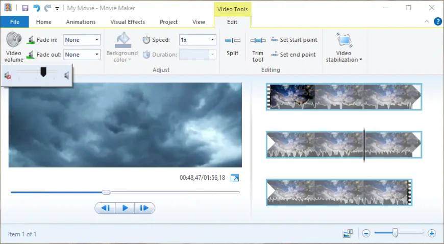 Changing video volume in Windows Movie Maker