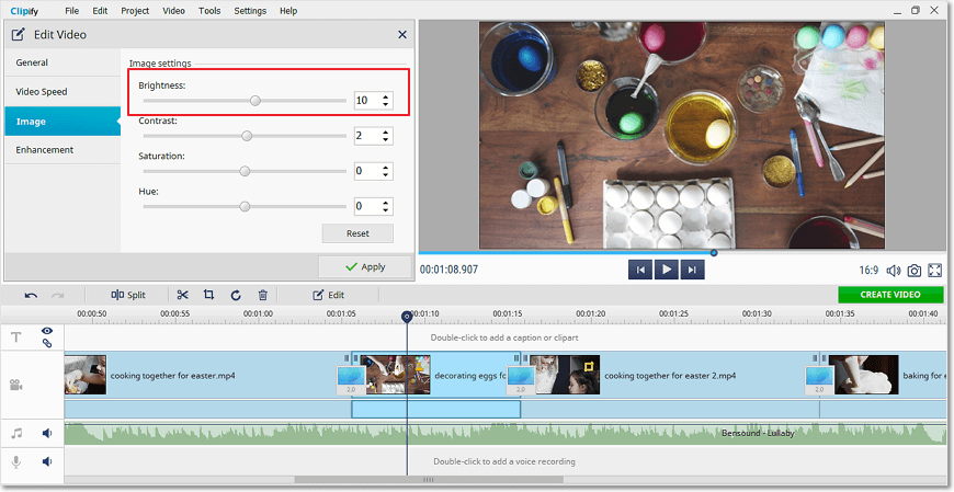 Edit your video with the brightness slider