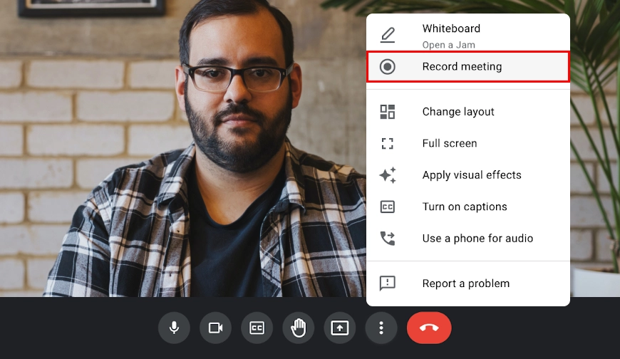 A built-in screen recorder for Google Meet