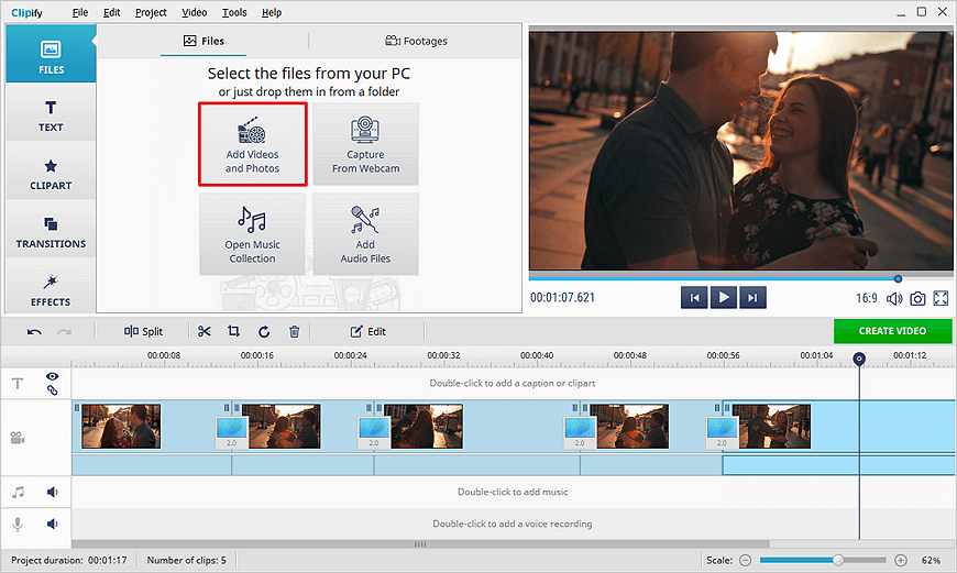 Otevřete video pomocí služby Clipify