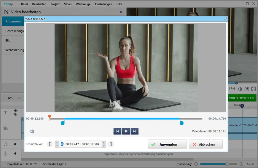 Kürzen Sie die Länge Ihres Clips
