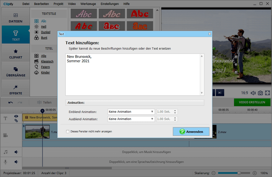 Fügen Sie Text in Ihr Video mithilfe Clipify ein